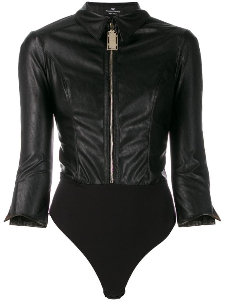 Elisabetta Franchi Faux-leather Fitted Bodysuit - Black