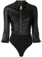 Elisabetta Franchi Faux-leather Fitted Bodysuit - Black