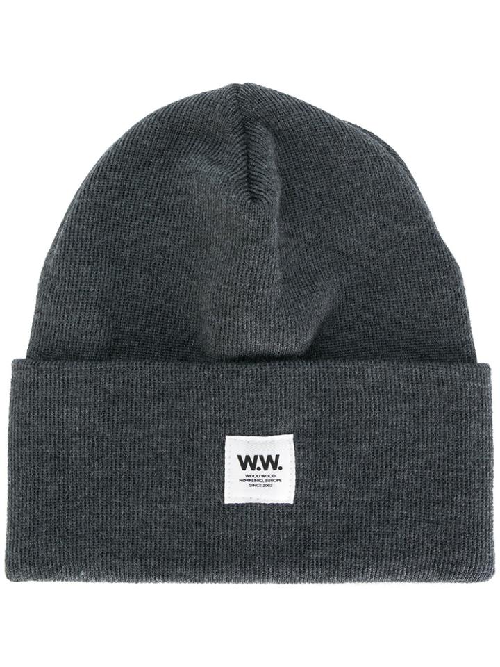 Wood Wood Logo Patch Beanie - Grey