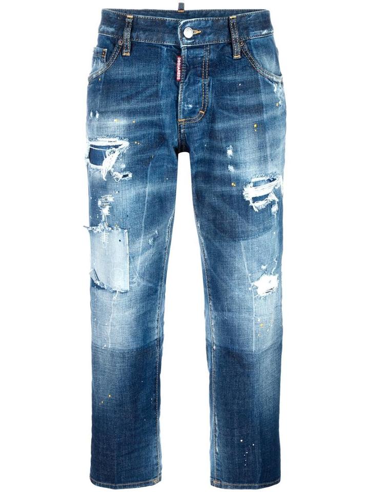 Dsquared2 Boyfriend Distressed Bleached Jeans, Women's, Size: 42, Blue, Cotton/spandex/elastane