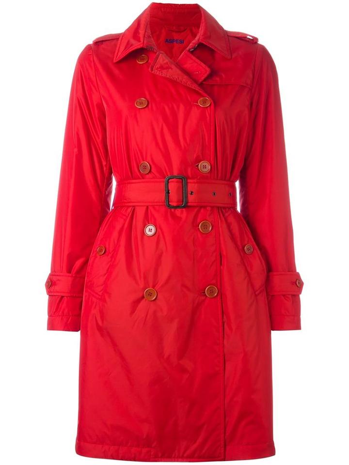 Aspesi Double-breasted Belted Trenchcoat, Women's, Size: Large, Red, Polyamide/polyester