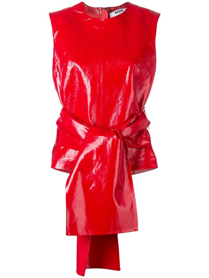 Msgm Sleeveless Varnished Top - Red