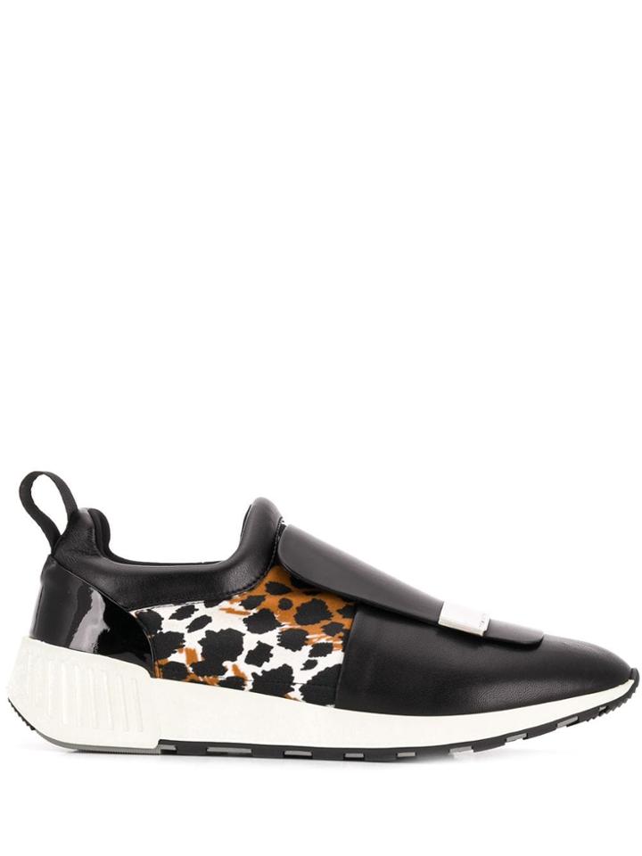 Sergio Rossi Leopard Print Running Sneakers - Black