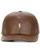 Neil Barrett Lightning Bolt Baseball Cap, Men's, Brown, Lamb Skin/cotton