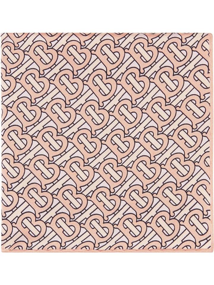 Burberry Monogram Print Silk Satin Pocket Square - Pink