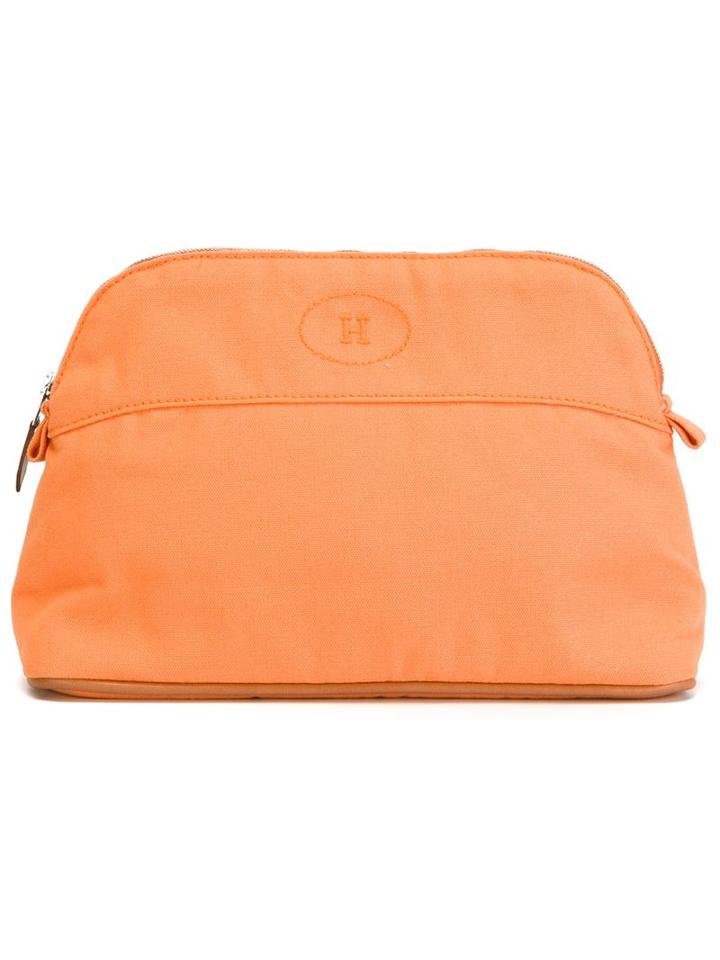 Hermès Vintage Embroidered Logo Wash Bag, Yellow/orange
