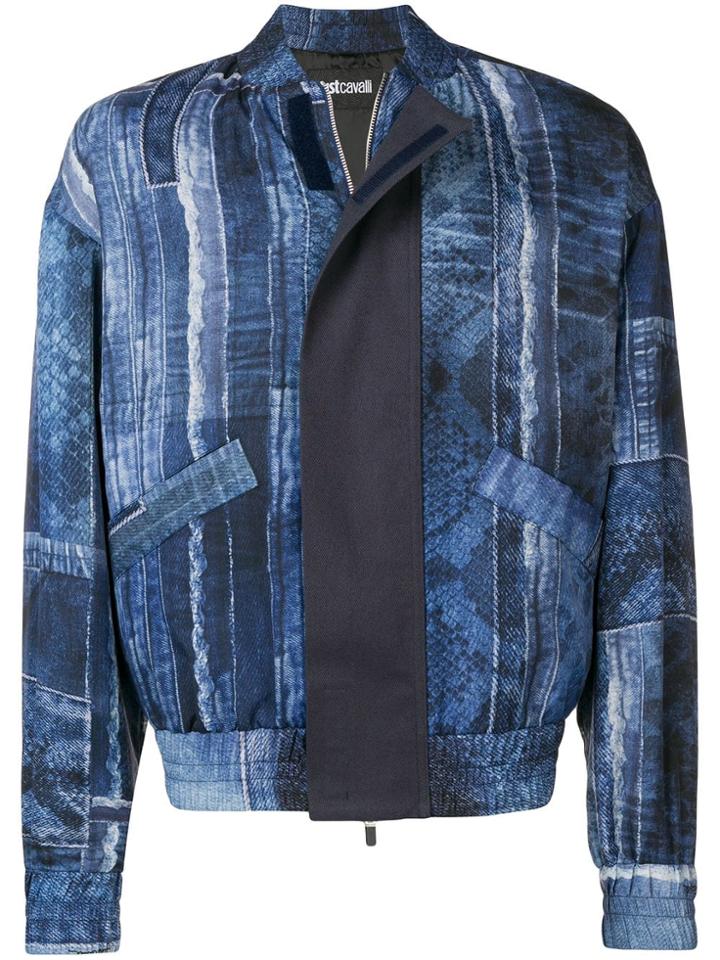 Just Cavalli Denim Effect Bomber Jacket - Blue