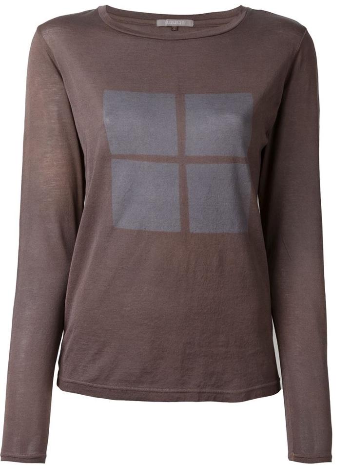 Suzusan Square Print T-shirt, Women's, Size: Small, Brown, Cotton