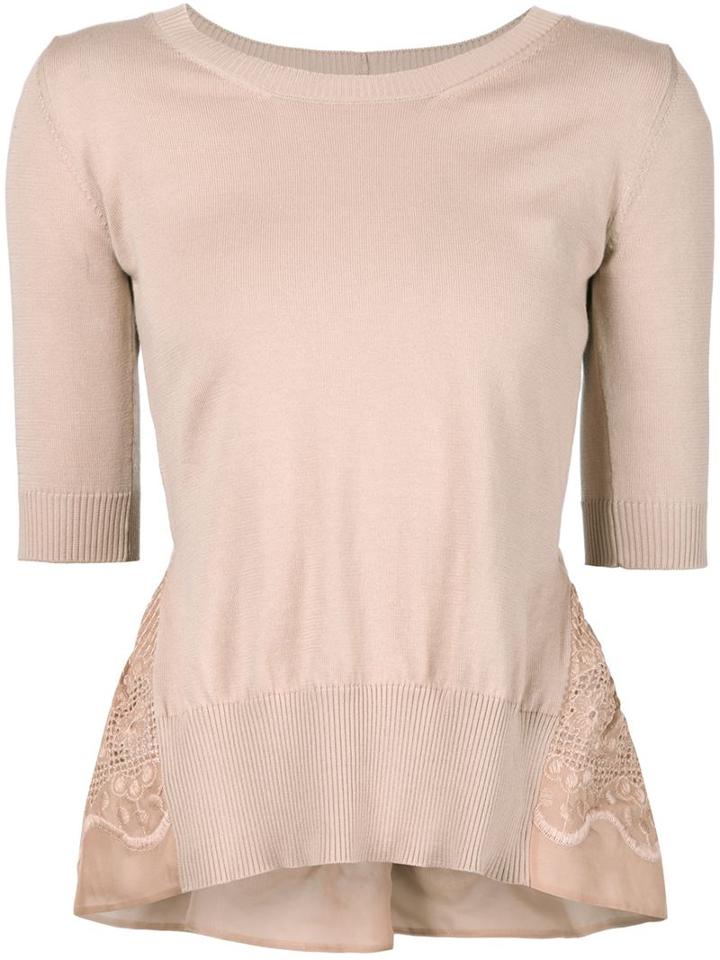 No21 Embroidered Detail Jumper, Women's, Size: 40, Nude/neutrals, Cotton