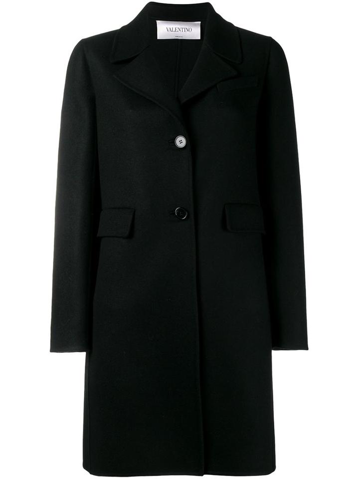 Valentino Single Breasted Coat, Women's, Size: 44, Black, Polyamide/spandex/elastane/angora/virgin Wool
