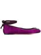 Jimmy Choo Grace Crystal Brooch Detail Ballerinas - Pink