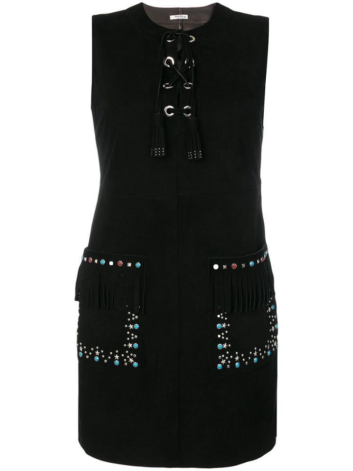 Miu Miu Studded Mini Dress - Black