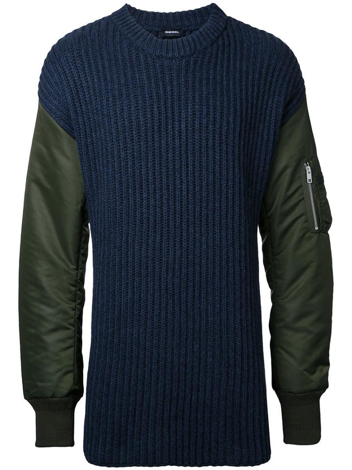 Diesel Padded Sleeve Jumper, Men's, Size: Medium, Blue, Rayon/nylon/wool/alpaca