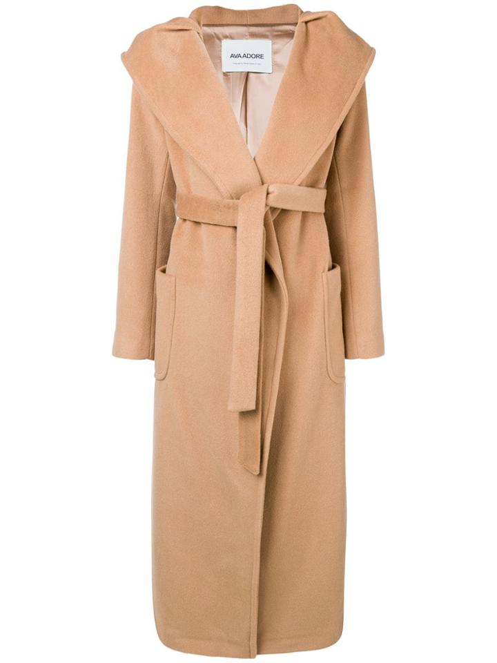 Ava Adore Hooded Midi Coat - Nude & Neutrals