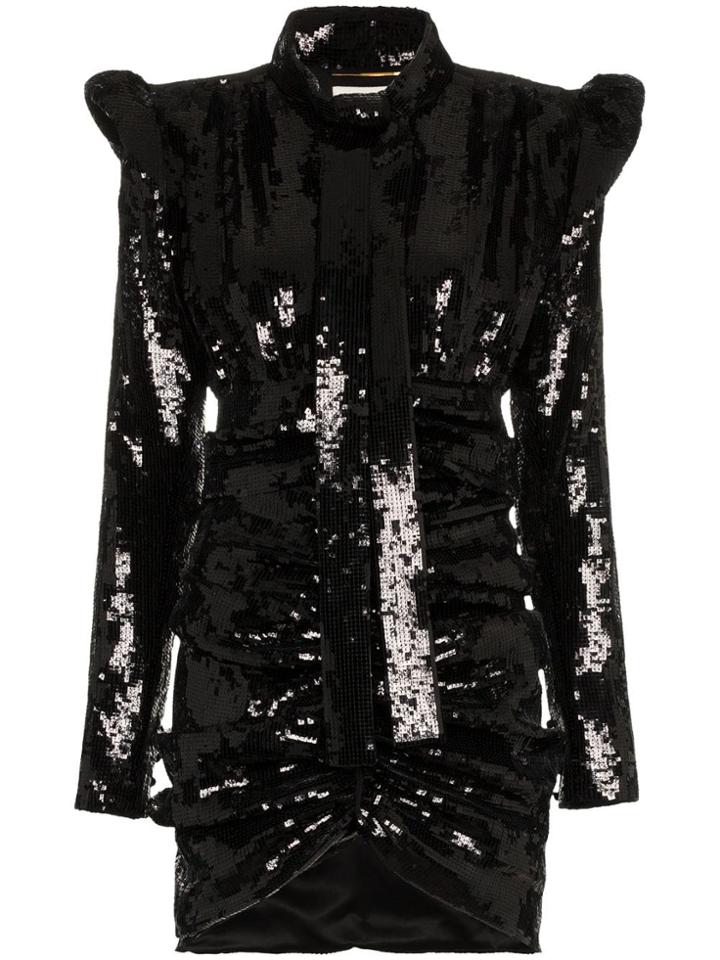 Saint Laurent Sequin Embellished Lavallière Minidress - Black