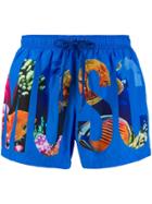 Moschino Tropical Logo Swim Shorts - Blue