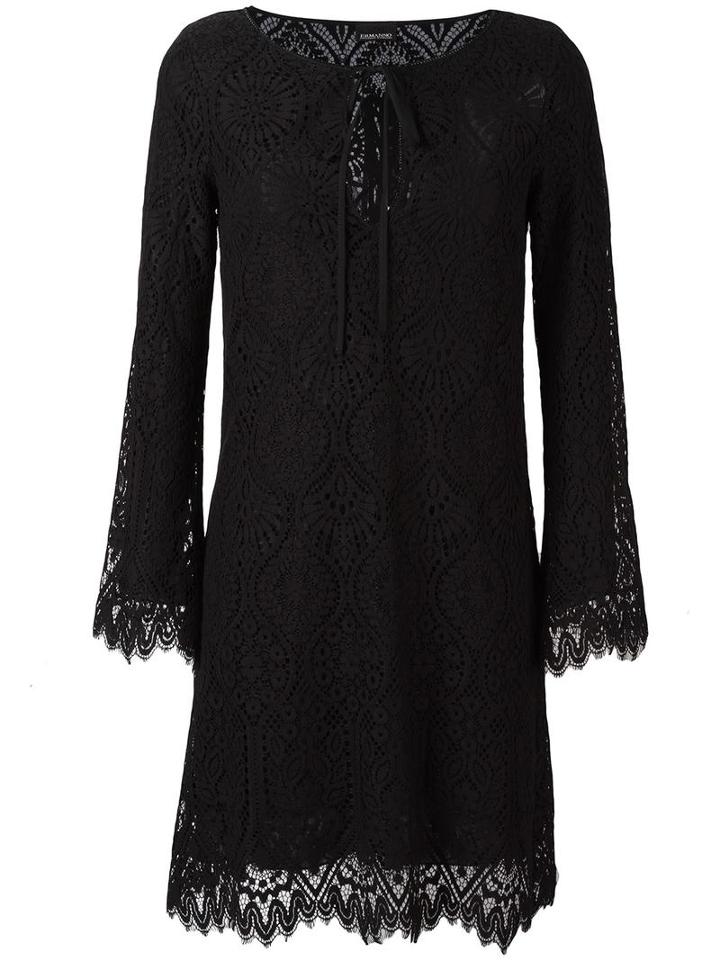 Ermanno Scervino V-neck String Shift Dress, Women's, Size: 42, Black, Cotton/polyamide/viscose