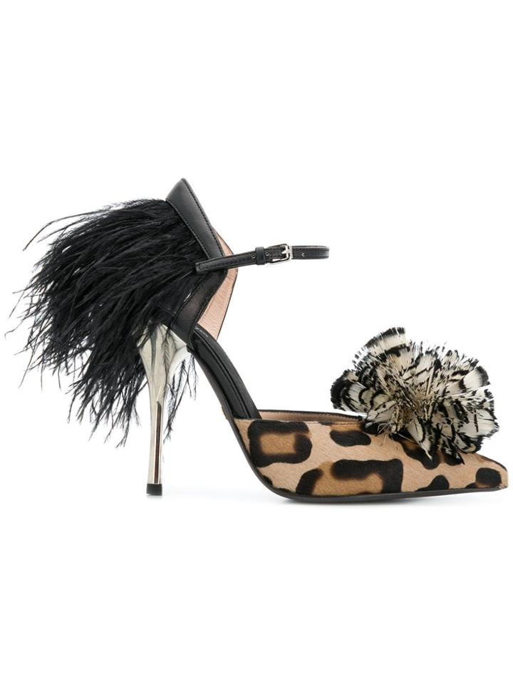 Giambattista Valli Leopard Print Feather Pumps - Brown