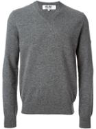 Comme Des Garçons Play Mini Heart V-neck Sweater, Men's, Size: Xl, Grey, Wool