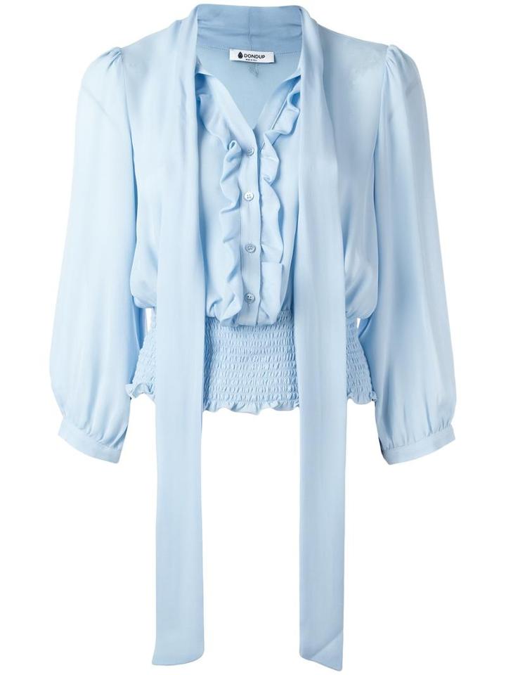 Dondup Pussybow Ruffled Blouse, Women's, Size: 42, Blue, Silk