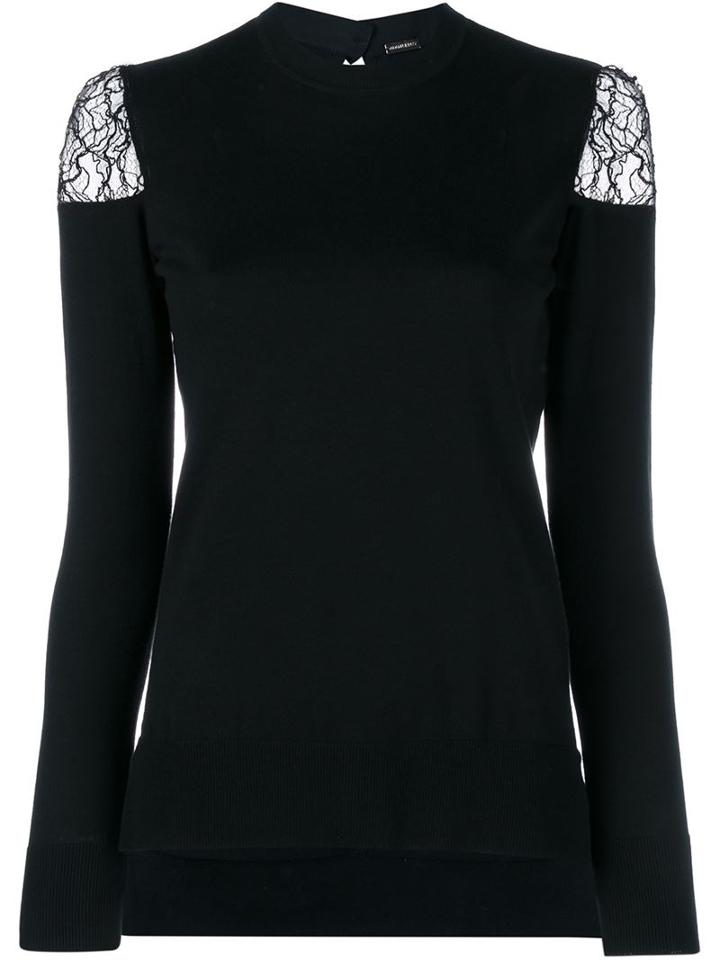 Adam Lippes Jumper With Lace Shoulders, Women's, Size: Large, Black, Cotton/cashmere