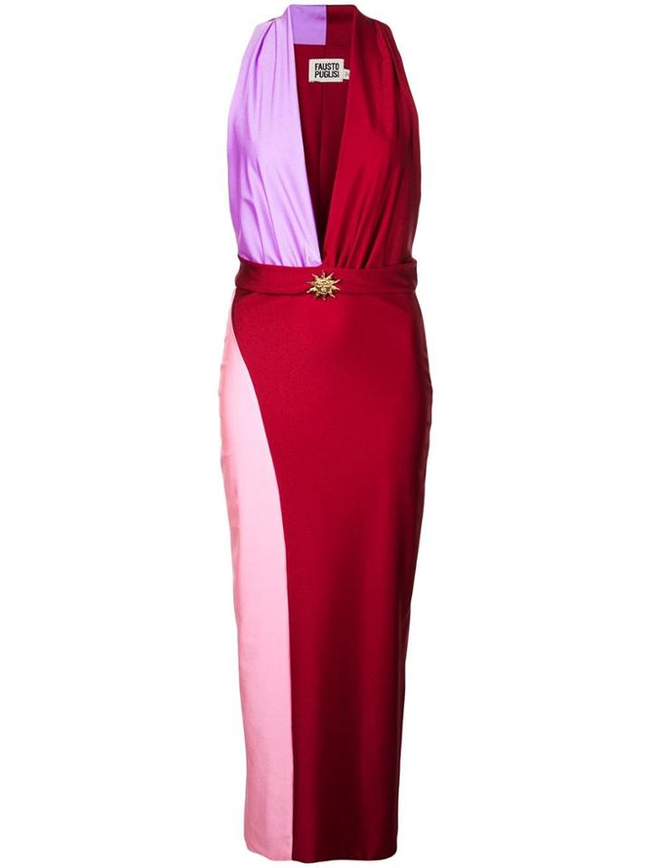 Fausto Puglisi Satin Plunging-neckline Dress - Red