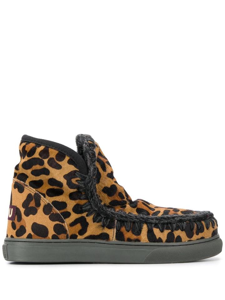 Mou Knitted Detail Boots - Brown