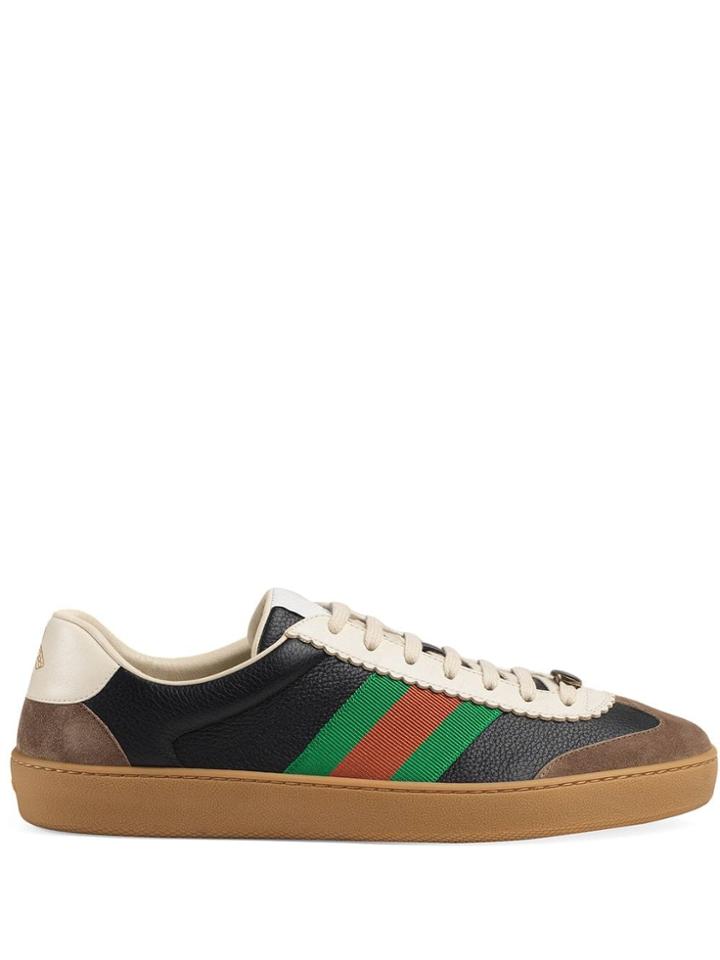 Gucci Leather And Suede Web Sneakers - Black