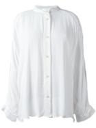 Lost & Found Ria Dunn Collarless Button Down Shirt, Women's, Size: Small, White, Silk