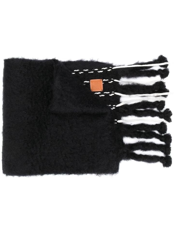Loewe Two-tone Fringed Chunky Scarf - Black