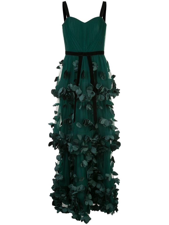Marchesa Notte Sleeveless Tiered Gown - Green