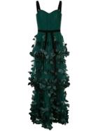Marchesa Notte Sleeveless Tiered Gown - Green