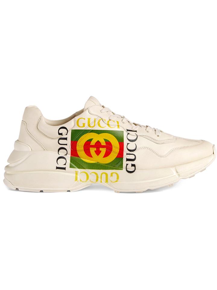 Gucci Rhyton Gucci Logo Leather Sneakers - Nude & Neutrals
