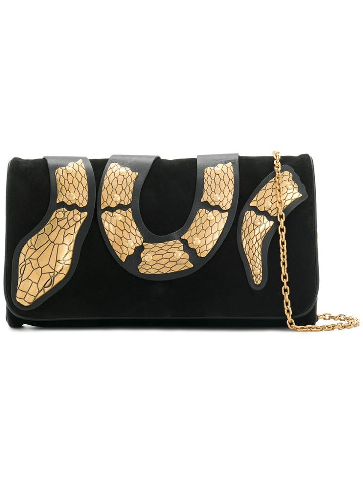 Red Valentino Snake Embellished Shoulder Bag - Black