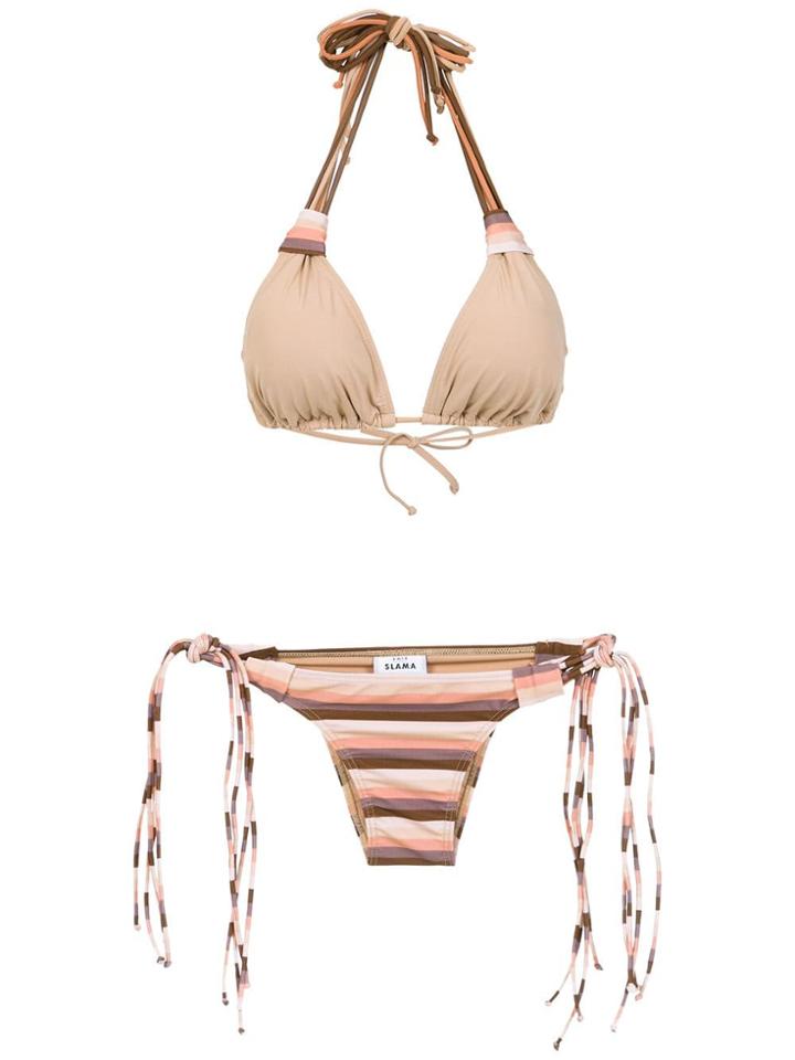 Amir Slama Striped Bikini Set - Neutrals