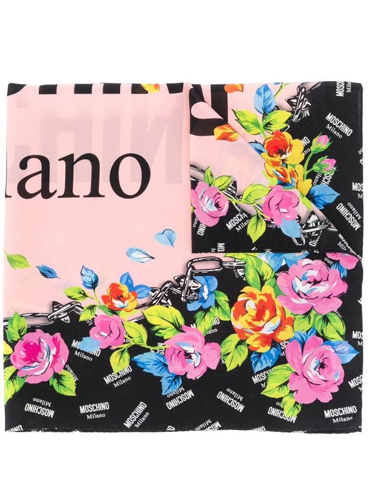 Moschino Floral Milano Logo Scarf - Black