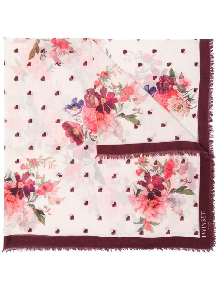 Twin-set Heart And Floral Scarf - Nude & Neutrals