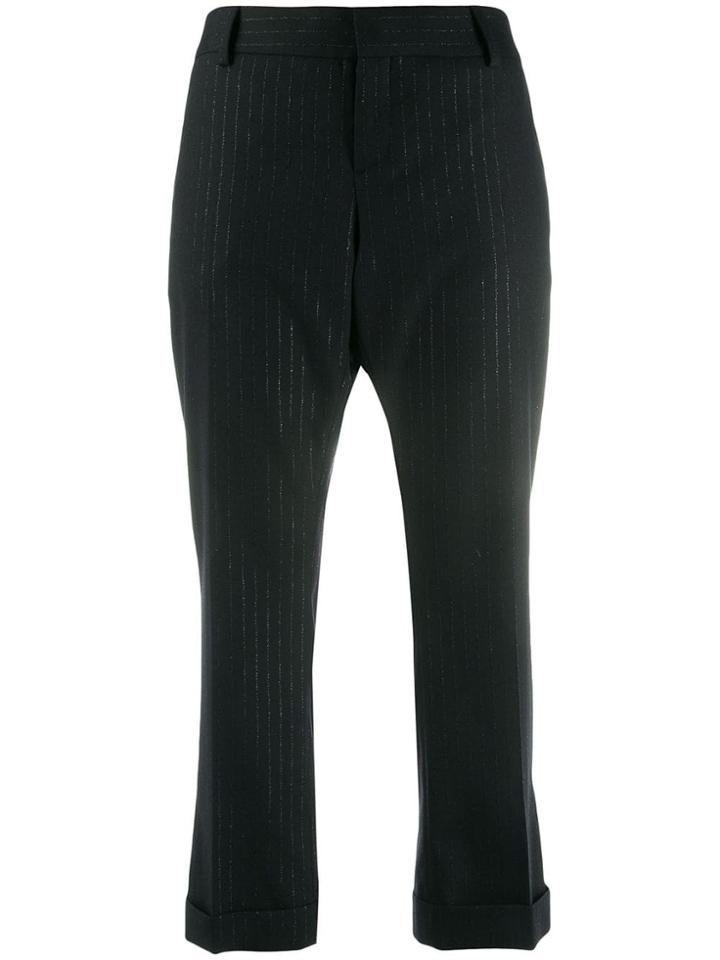 Saint Laurent Cropped Pinstripe Trousers - Black