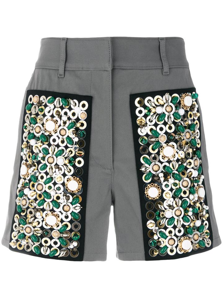 Prada Embellished Patch Shorts - Grey