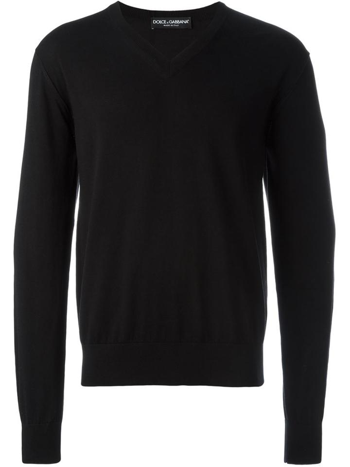 Dolce & Gabbana V-neck Jumper, Men's, Size: 50, Black, Cotton