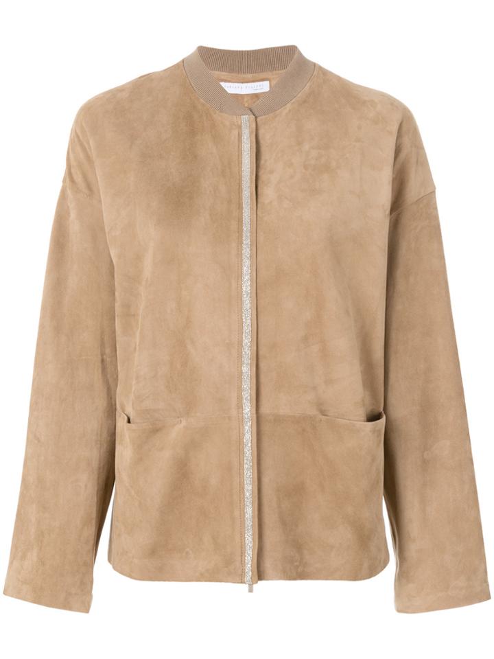 Fabiana Filippi Sparkle Zip Bomber Jacket - Brown