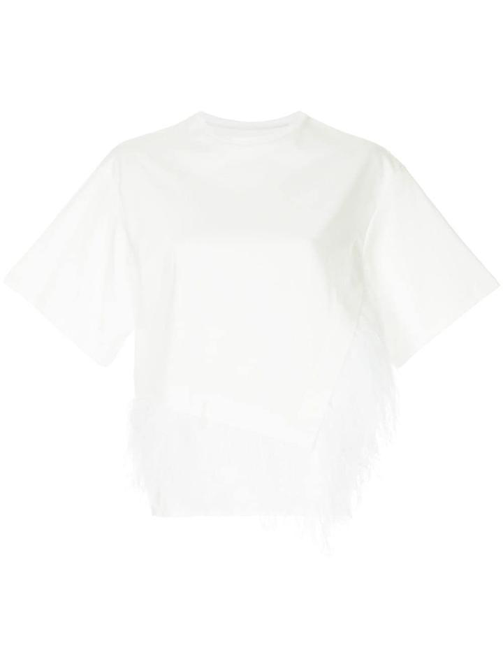 Le Ciel Bleu Feather-embellished Asymmetric Top - White