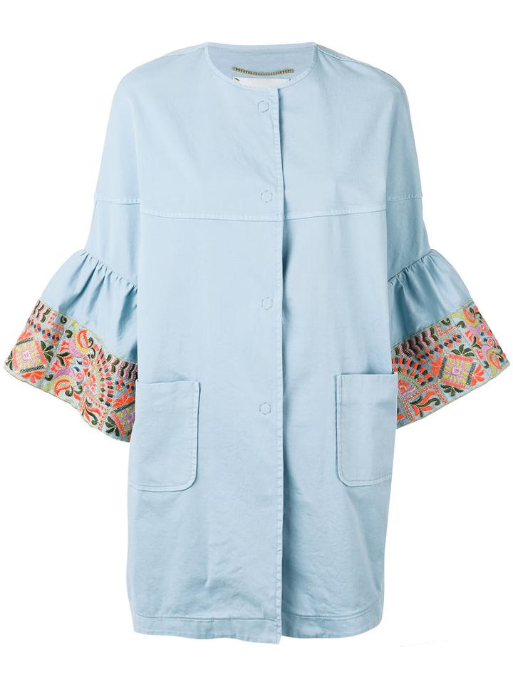 Bazar Deluxe Embroidered Sleeve Coat, Women's, Size: 40, Blue, Cotton/spandex/elastane