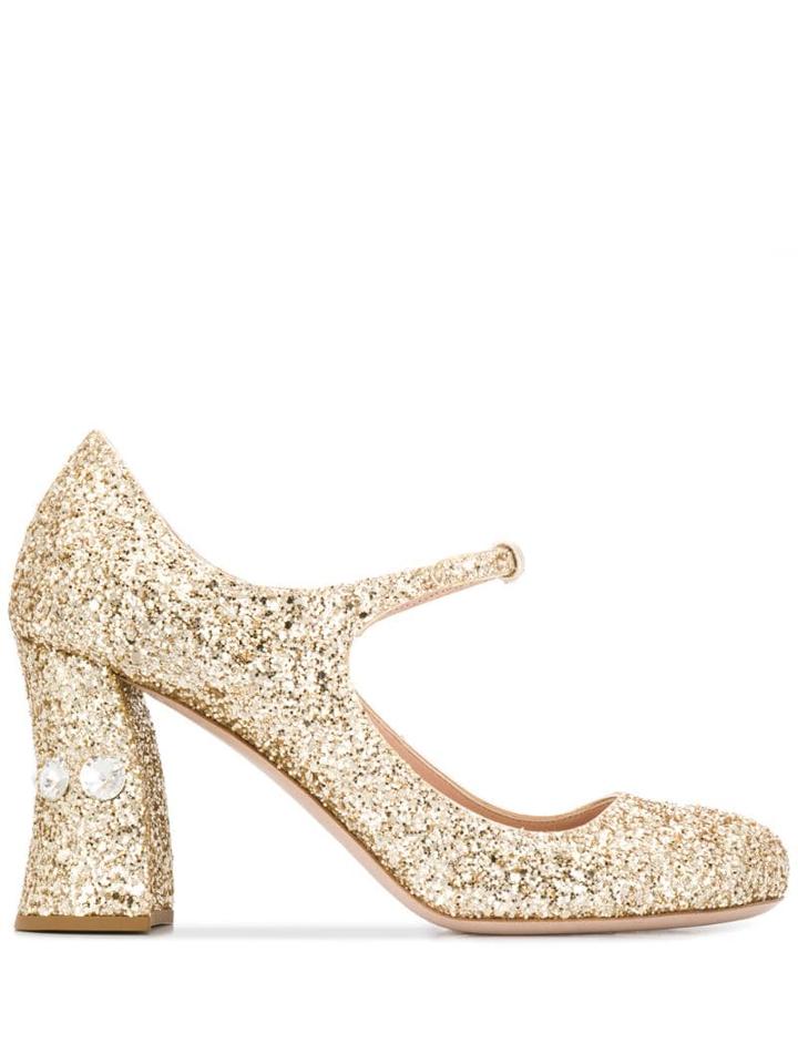 Miu Miu Glitter Detail Pumps - Gold