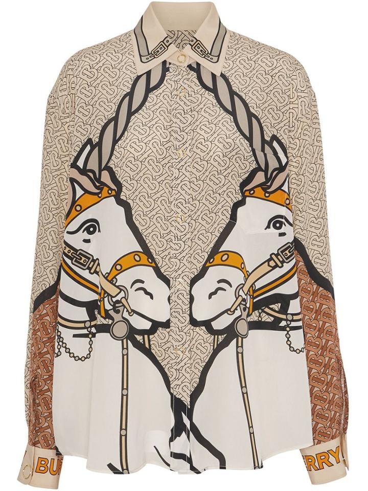 Burberry Unicorn And Monogram Print Silk Shirt - Brown