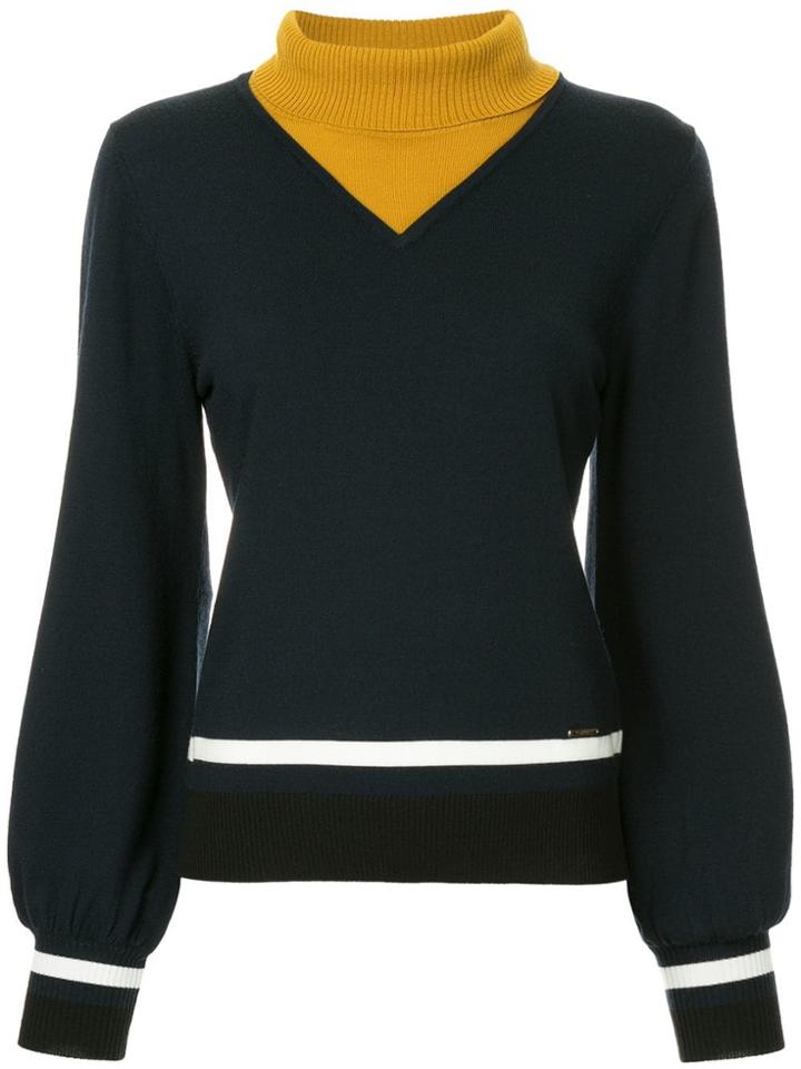 Loveless Contrast Turtleneck Jumper - Blue