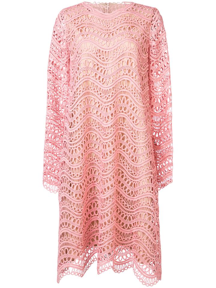 Oscar De La Renta Long-sleeve Cocoon Dress - Pink & Purple