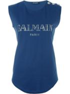 Balmain Logo Tank Top, Women's, Size: 36, Blue, Cotton