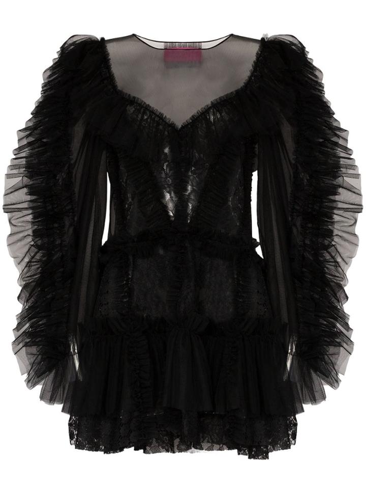 Victor & Rolf Ruffled Tulle Mini Dress - Black