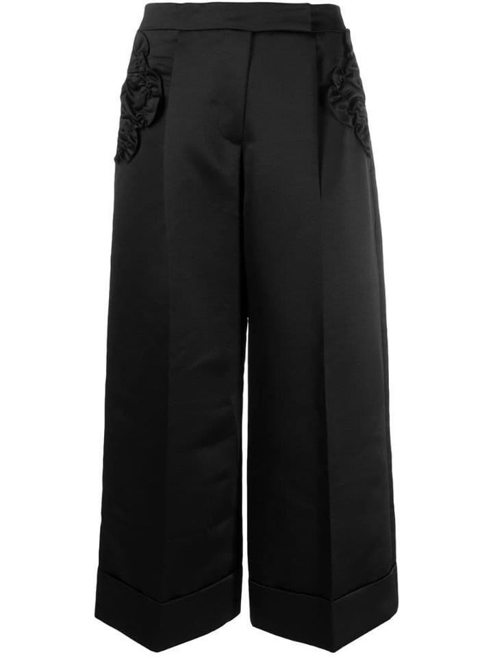 Simone Rocha Ruffled Patch Wide-legged Cropped Trousers - Black